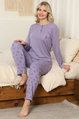 Çiçekli Fitilli Pijama Takımı Lila - Pijama