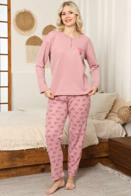 Çiçekli Fitilli Pijama Takımı Pudra - Pijama