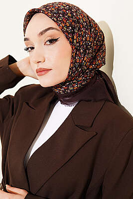 Çiçekli Flamu Cotton Eşarp Acı Kahve - Başörtüsü