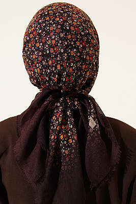 Çiçekli Flamu Cotton Eşarp Acı Kahve - Başörtüsü