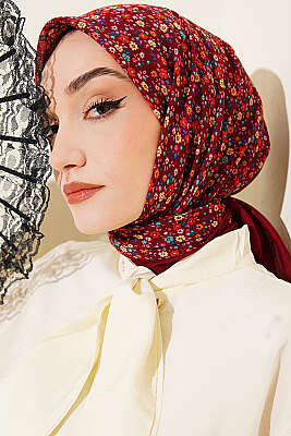 Çiçekli Flamu Cotton Eşarp Bordo 