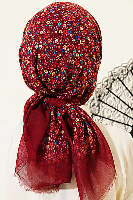 Çiçekli Flamu Cotton Eşarp Bordo - Başörtüsü