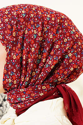 Çiçekli Flamu Cotton Eşarp Bordo - Başörtüsü