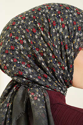 Çiçekli Flamu Cotton Eşarp Gri - Başörtüsü