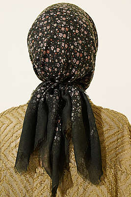 Çiçekli Flamu Cotton Eşarp Haki - Başörtüsü