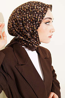 Çiçekli Flamu Cotton Eşarp Kahve - SİNEM EŞARP