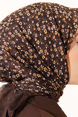 Çiçekli Flamu Cotton Eşarp Kahve - Başörtüsü