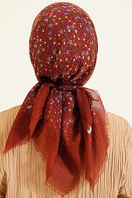 Çiçekli Flamu Cotton Eşarp Kiremit - Başörtüsü