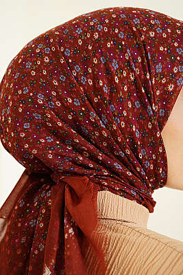 Çiçekli Flamu Cotton Eşarp Kiremit - Başörtüsü