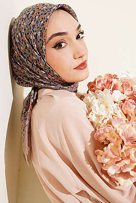 Çiçekli Flamu Cotton Eşarp Pudra 