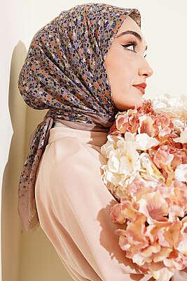 Çiçekli Flamu Cotton Eşarp Pudra - Başörtüsü