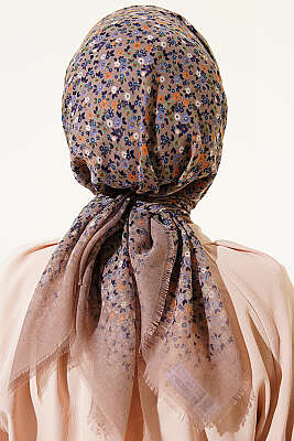 Çiçekli Flamu Cotton Eşarp Pudra - Başörtüsü