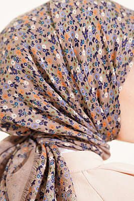 Çiçekli Flamu Cotton Eşarp Pudra - Başörtüsü