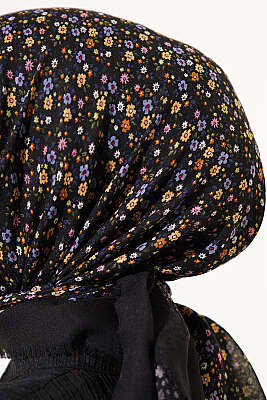 Çiçekli Flamu Cotton Eşarp Siyah - Başörtüsü