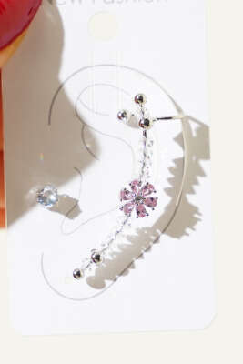 Çiçekli Kıkırdak Küpe Seti Gümüş - KONYALI BİJUTERİ