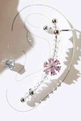 Çiçekli Kıkırdak Küpe Seti Gümüş - Küpe