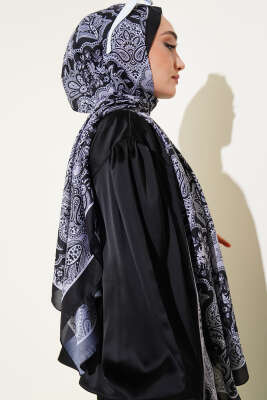 Çiçekli Motifli Soft Şal Siyah - Başörtüsü