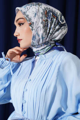 Çiçekli Paisley Desen Eşarp Lacivert - Başörtüsü
