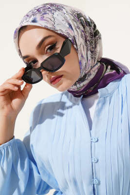 Çiçekli Paisley Desen Eşarp Mor 