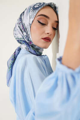 Çiçekli Paisley Desen Eşarp Soft Mavi 