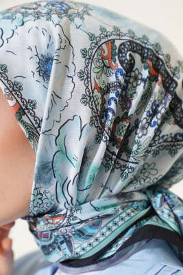 Çiçekli Paisley Desen Eşarp Su Yeşili - Başörtüsü
