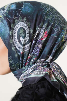 Çiçekli Paisley Desen Eşarp Zümrüt - Başörtüsü