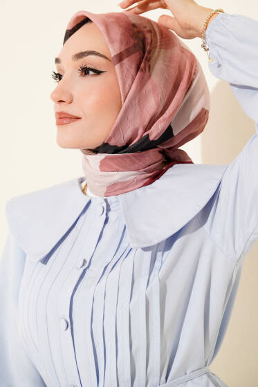 Çiçekli Şeritli Bambu Kraş Eşarp Bordo - Başörtüsü