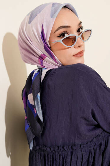 Çiçekli Şeritli Bambu Kraş Eşarp Parlement - Başörtüsü