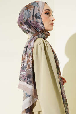 Çiçekli Soft Bambu Kraş Şal Bej - Başörtüsü
