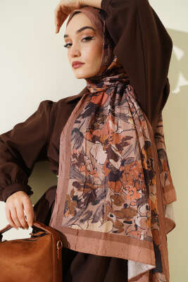 Çiçekli Soft Bambu Kraş Şal Camel - VERTU (NYD TEKSTİL)