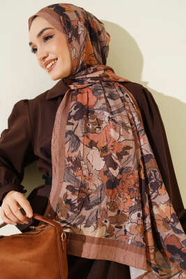 Çiçekli Soft Bambu Kraş Şal Camel - Günün Seçilenleri