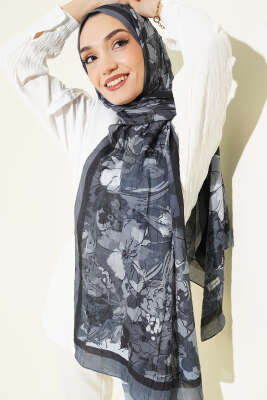 Çiçekli Soft Bambu Kraş Şal Füme 