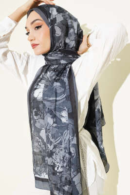 Çiçekli Soft Bambu Kraş Şal Füme - Günün Seçilenleri