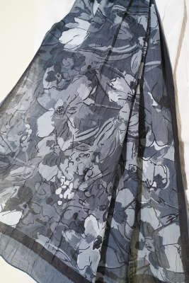 Çiçekli Soft Bambu Kraş Şal Füme - Günün Seçilenleri