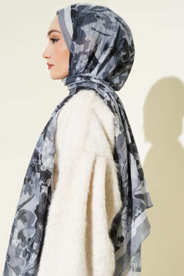 Çiçekli Soft Bambu Kraş Şal Gri - Günün Seçilenleri