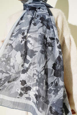 Çiçekli Soft Bambu Kraş Şal Gri - Günün Seçilenleri