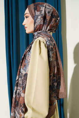 Çiçekli Soft Bambu Kraş Şal Haki - Başörtüsü