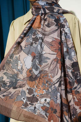 Çiçekli Soft Bambu Kraş Şal Haki - Başörtüsü