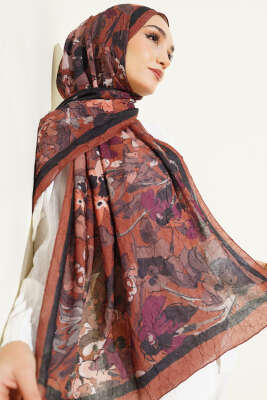 Çiçekli Soft Bambu Kraş Şal Kahve - Günün Seçilenleri