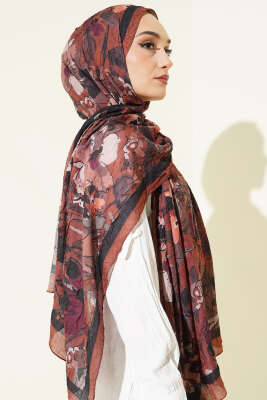 Çiçekli Soft Bambu Kraş Şal Kahve - Günün Seçilenleri