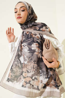 Çiçekli Soft Bambu Kraş Şal Kum Bej 