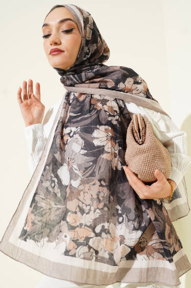 Çiçekli Soft Bambu Kraş Şal Kum Bej - Günün Seçilenleri