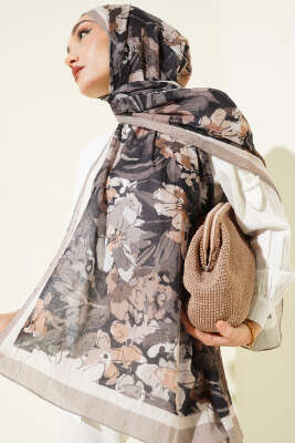 Çiçekli Soft Bambu Kraş Şal Kum Bej - Günün Seçilenleri