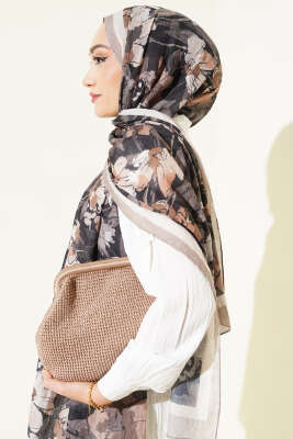 Çiçekli Soft Bambu Kraş Şal Kum Bej - Günün Seçilenleri