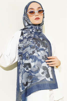 Çiçekli Soft Bambu Kraş Şal Lacivert - Günün Seçilenleri