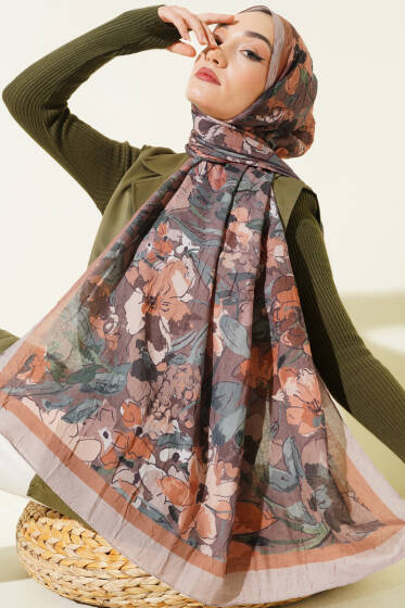 Çiçekli Soft Bambu Kraş Şal Latte - Günün Seçilenleri