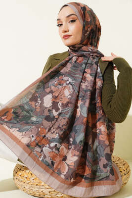 Çiçekli Soft Bambu Kraş Şal Latte - Günün Seçilenleri