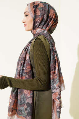 Çiçekli Soft Bambu Kraş Şal Latte - Günün Seçilenleri