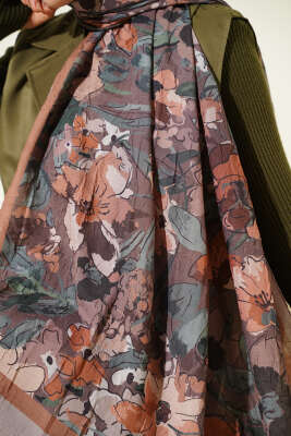 Çiçekli Soft Bambu Kraş Şal Latte - Günün Seçilenleri