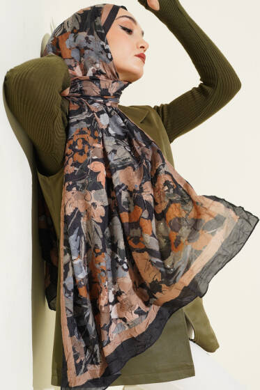 Çiçekli Soft Bambu Kraş Şal Siyah - Günün Seçilenleri